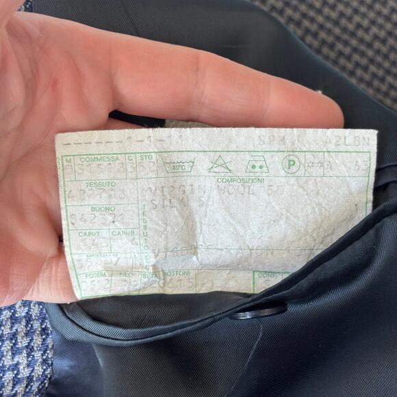 Mani Sport Coat Blazer 42L Blue Wool Silk Tweed Houndstooth Made Italy Saks READ - Picture 15 of 16